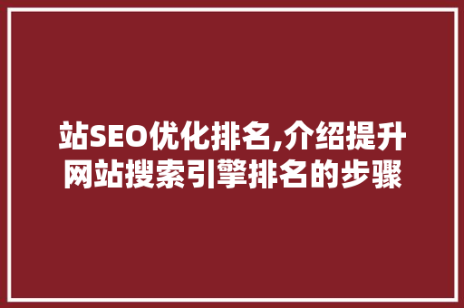 站SEO优化排名,介绍提升网站搜索引擎排名的步骤