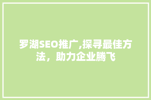 罗湖SEO推广,探寻最佳方法，助力企业腾飞