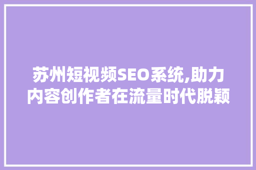 苏州短视频SEO系统,助力内容创作者在流量时代脱颖而出