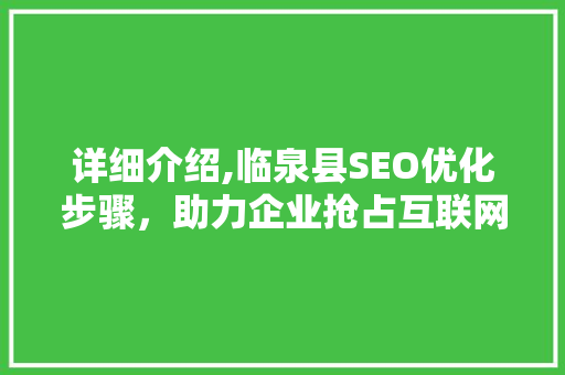 详细介绍,临泉县SEO优化步骤，助力企业抢占互联网市场先机