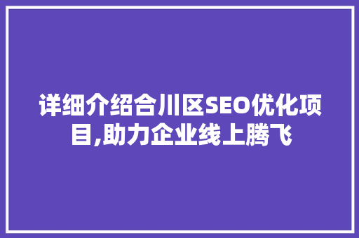 详细介绍合川区SEO优化项目,助力企业线上腾飞