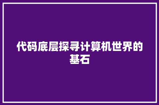 代码底层探寻计算机世界的基石  第1张