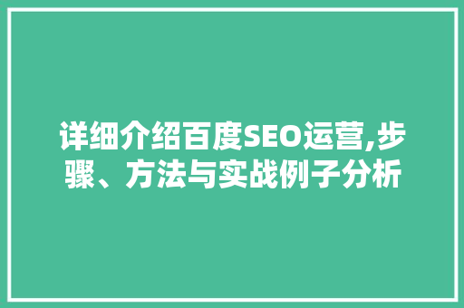 详细介绍百度SEO运营,步骤、方法与实战例子分析
