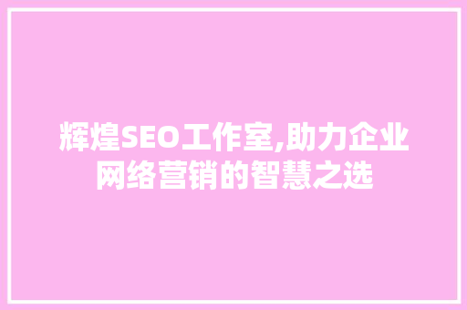 辉煌SEO工作室,助力企业网络营销的智慧之选