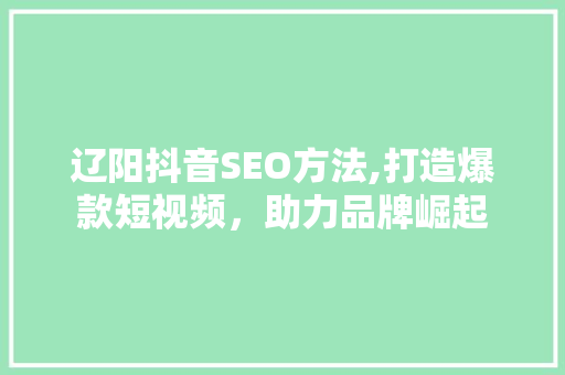 辽阳抖音SEO方法,打造爆款短视频，助力品牌崛起