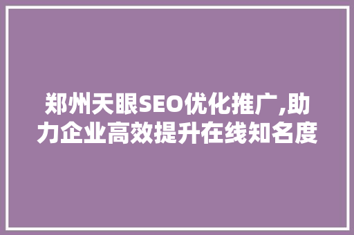 郑州天眼SEO优化推广,助力企业高效提升在线知名度