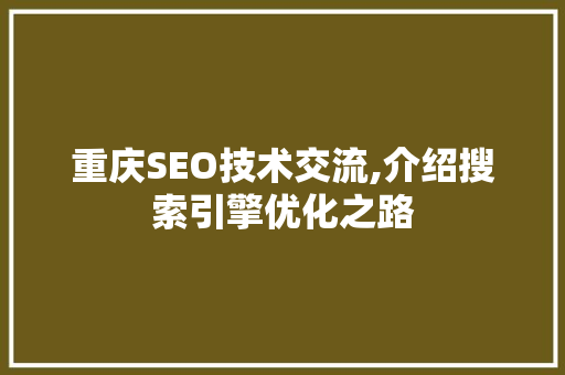 重庆SEO技术交流,介绍搜索引擎优化之路