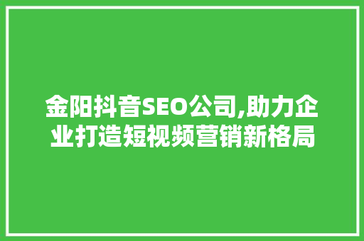 金阳抖音SEO公司,助力企业打造短视频营销新格局