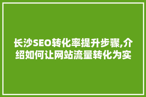 长沙SEO转化率提升步骤,介绍如何让网站流量转化为实际效益