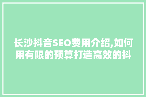 长沙抖音SEO费用介绍,如何用有限的预算打造高效的抖音营销步骤