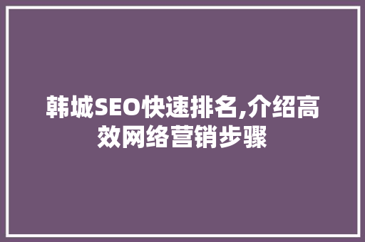 韩城SEO快速排名,介绍高效网络营销步骤