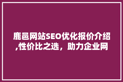 鹿邑网站SEO优化报价介绍,性价比之选，助力企业网络营销腾飞