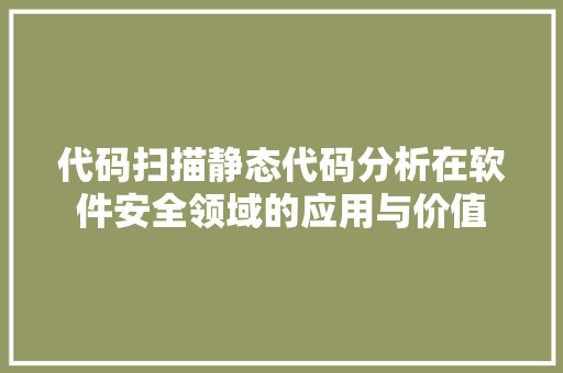 代码扫描静态代码分析在软件安全领域的应用与价值