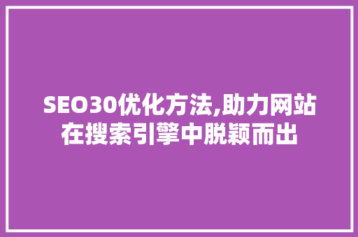 SEO30优化方法,助力网站在搜索引擎中脱颖而出
