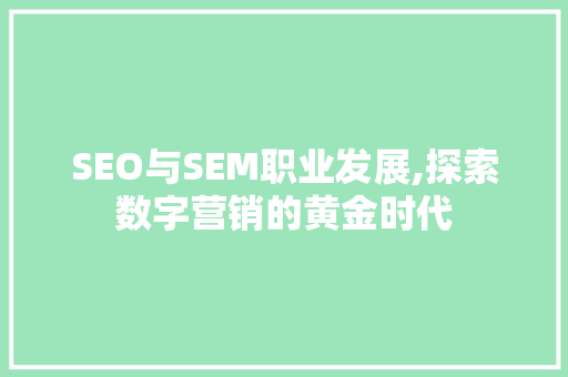 SEO与SEM职业发展,探索数字营销的黄金时代