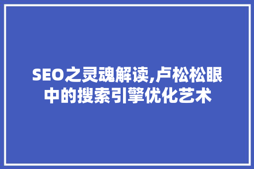 SEO之灵魂解读,卢松松眼中的搜索引擎优化艺术