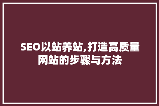 SEO以站养站,打造高质量网站的步骤与方法
