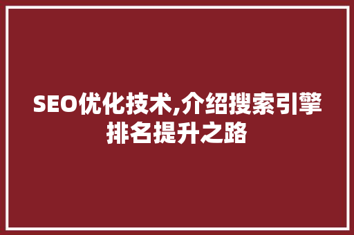 SEO优化技术,介绍搜索引擎排名提升之路