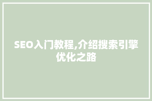 SEO入门教程,介绍搜索引擎优化之路