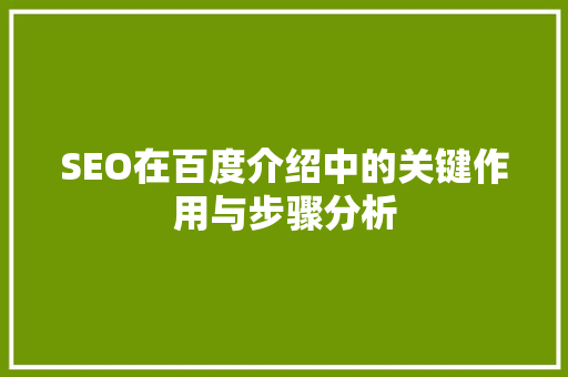 SEO在百度介绍中的关键作用与步骤分析