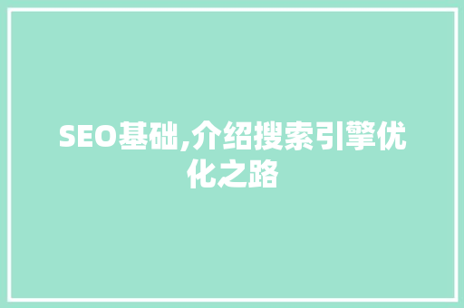 SEO基础,介绍搜索引擎优化之路