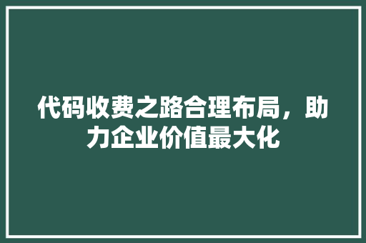 代码收费之路合理布局，助力企业价值最大化