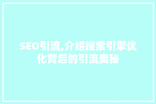 SEO引流,介绍搜索引擎优化背后的引流奥秘