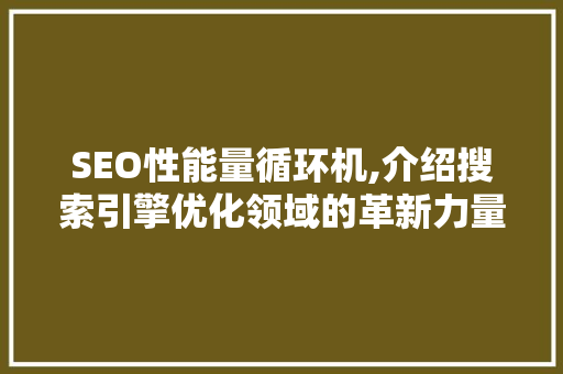 SEO性能量循环机,介绍搜索引擎优化领域的革新力量