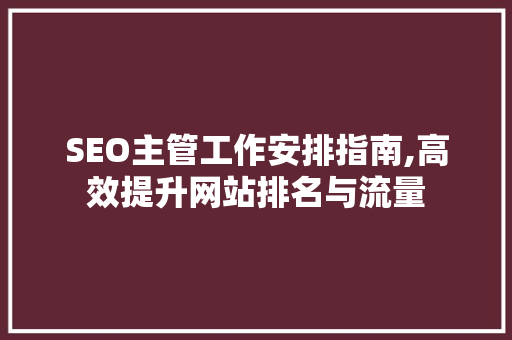 SEO主管工作安排指南,高效提升网站排名与流量