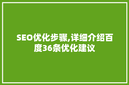 SEO优化步骤,详细介绍百度36条优化建议