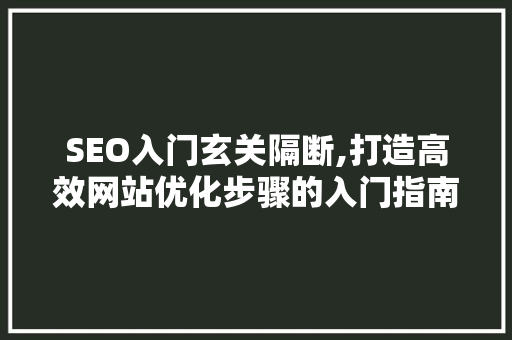 SEO入门玄关隔断,打造高效网站优化步骤的入门指南