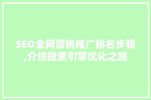 SEO全网营销推广排名步骤,介绍搜索引擎优化之路