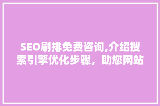 SEO刷排免费咨询,介绍搜索引擎优化步骤，助您网站轻松上位