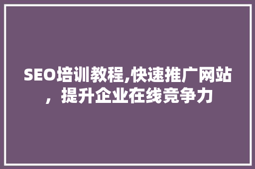 SEO培训教程,快速推广网站，提升企业在线竞争力