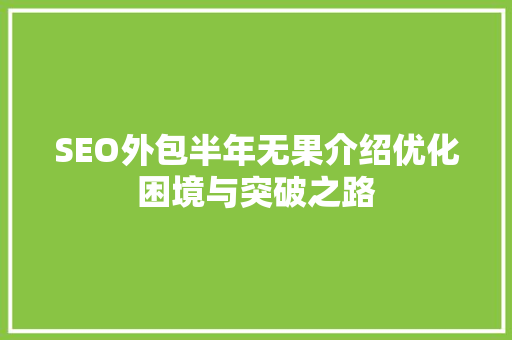 SEO外包半年无果介绍优化困境与突破之路