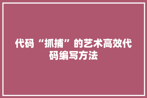 代码“抓捕”的艺术高效代码编写方法