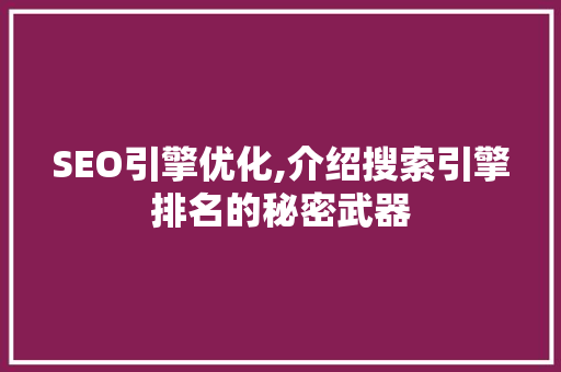 SEO引擎优化,介绍搜索引擎排名的秘密武器