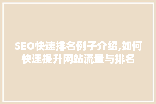 SEO快速排名例子介绍,如何快速提升网站流量与排名