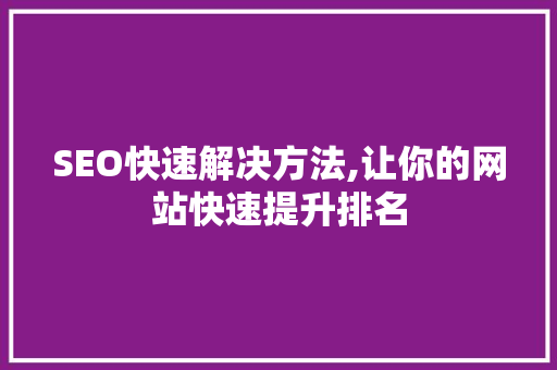 SEO快速解决方法,让你的网站快速提升排名