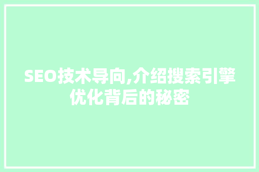SEO技术导向,介绍搜索引擎优化背后的秘密