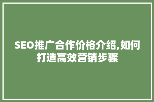 SEO推广合作价格介绍,如何打造高效营销步骤