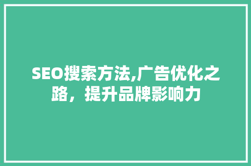 SEO搜索方法,广告优化之路，提升品牌影响力