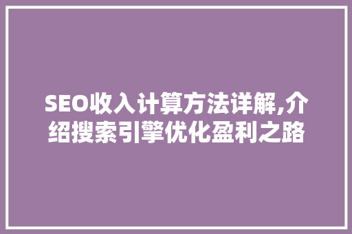 SEO收入计算方法详解,介绍搜索引擎优化盈利之路