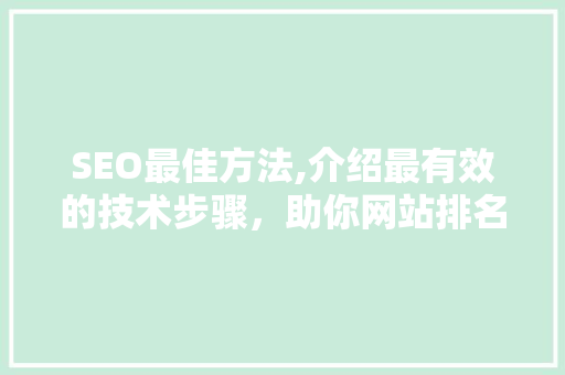 SEO最佳方法,介绍最有效的技术步骤，助你网站排名飞跃