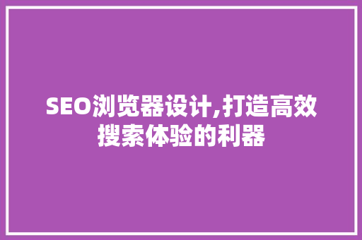 SEO浏览器设计,打造高效搜索体验的利器