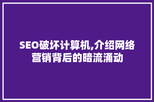 SEO破坏计算机,介绍网络营销背后的暗流涌动