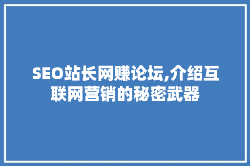 SEO站长网赚论坛,介绍互联网营销的秘密武器