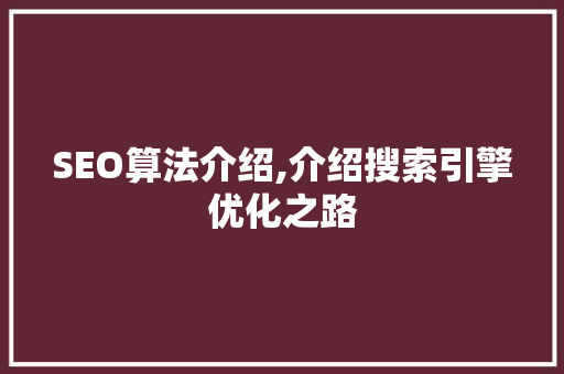 SEO算法介绍,介绍搜索引擎优化之路
