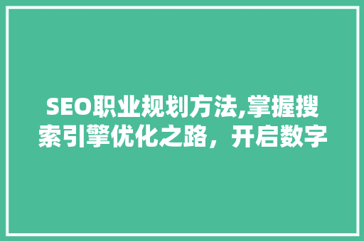 SEO职业规划方法,掌握搜索引擎优化之路，开启数字化时代职业新篇章