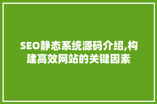 SEO静态系统源码介绍,构建高效网站的关键因素